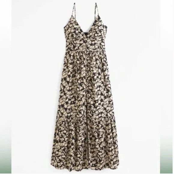 NWT Abercrombie Linen Cotton Blend Button Front Maxi Dress Medium Tall - Picture 1 of 1